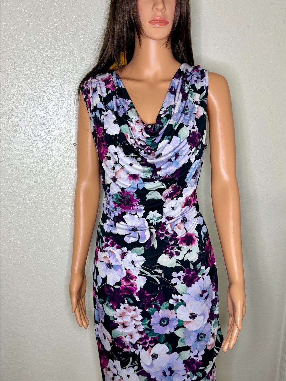 Tahari Floral Cowl Neck Sleeveless Dress